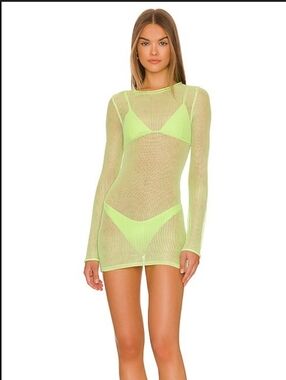 h:ours Jaci Mesh Mini Dress in Lime Green Glow
